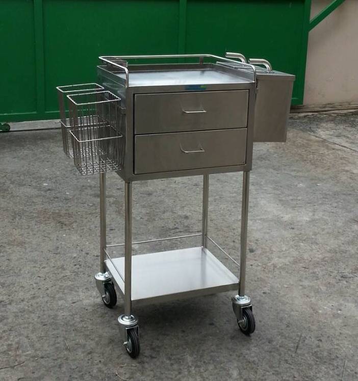 STAINLESS STEEL TROLLEY,2-SHELVES,2-DRAWERS,3-DRAWERS
